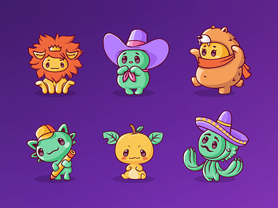 Characters for mobile game (part3) 2d animal apple bear cactus cartoon character cute design education emoji game icon illustraion lion mobile app monster set stickers vector