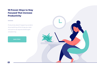 Productivity improvement blue business character clock computer girl green illustration interface interior laptop office people time ui vector web website woman work