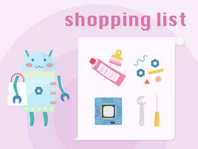 the shopping list of Mr. Robot ai cartoon illustration robot shopping