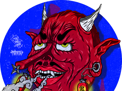 oni red face anime clip studio paint design digital design digitalart illustration manga monster oni tattoo