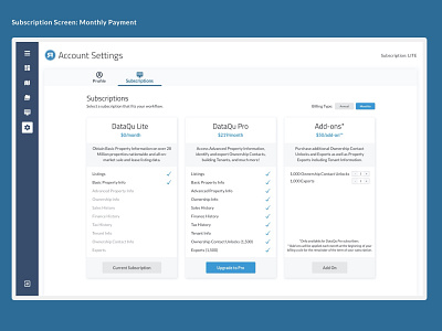 RealMassive - Subscription Screen data design desktop enterprise application enterprise software real estate ui user experience user interface ux