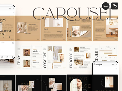 Branding Carousel Instagram Post & Story | Canva PS brand canva carousel course cover ecourse feed golden guideline ig instagram instagram post logo logodesign minimalist modern multimedia multipage sale template