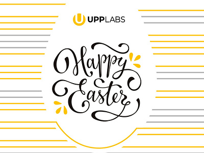 Happy Easter from UppLabs! branding design easter easter egg easter holiday graphic design grey illustration post card poster art stripes white yellow