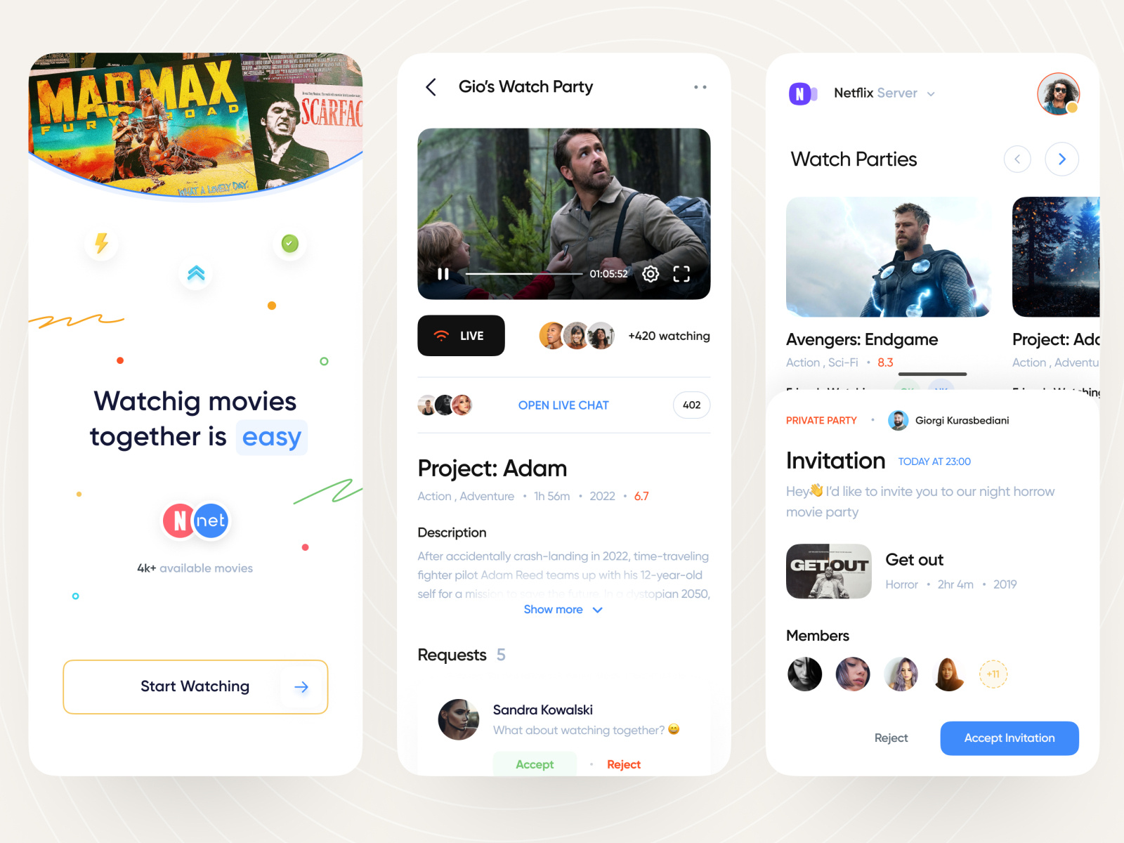 Watch Party App UI/UX Design by Kurasbediani on Dribbble