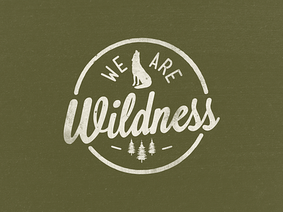 Logo for We Are Wildness logo olive green pine trees wildness wolf