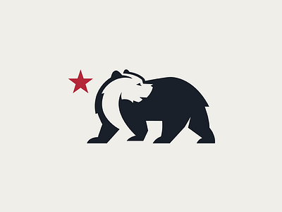 Bear Logo for a Brewery based in California bear blue brewery california logo negative space red star