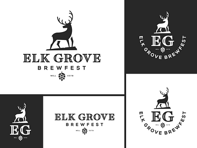 Elk Grove Brewfest black craft beer craft brewery deer elk hops logo logo design monogram stamp white