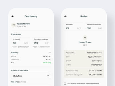 Send money screens for fintech app