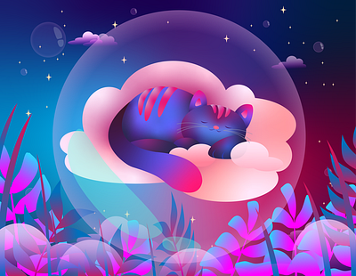 Dreams in the clouds bubbles cartoon cats character color creative illustration vector