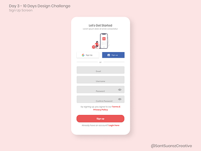 Day 3 - 10 Days Design Challenge - Sign up Screen 10ddc app design flat icon illustration minimal ui uiinspiration uiuxdr