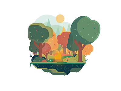 Campfire abstract bonfire camp campfire colot digital fall forest icon illustration landscape shape sunset trees ui vacation vector web woods