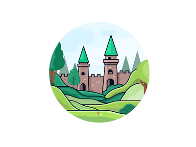 Castle 2d abstract catle color forest illustration landscape line vector