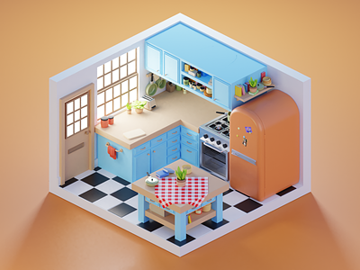 Kitchen Illustration - 3D 3d blender diorama illustration isometric kitchen lowpoly render room