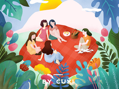 picnic with my friends flower friends happiness illustration nature park picnic