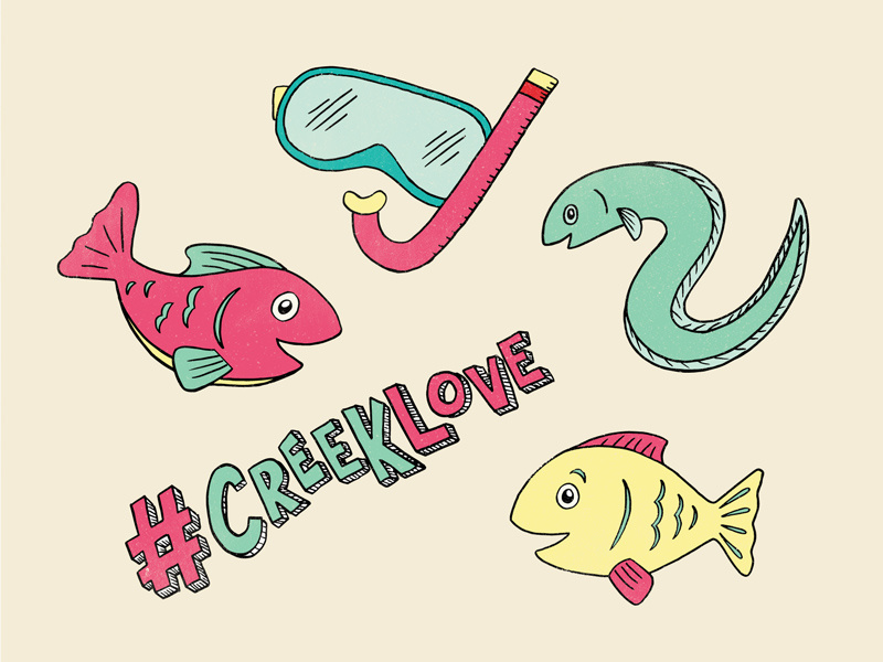 Fishy Friends cartoon goggles illustration life sea water creek love friends fishy fish
