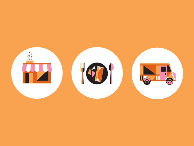 Food Illustrations chips geometric illustrations yummy orange colorful spoon fork food truck restaurant burrito food