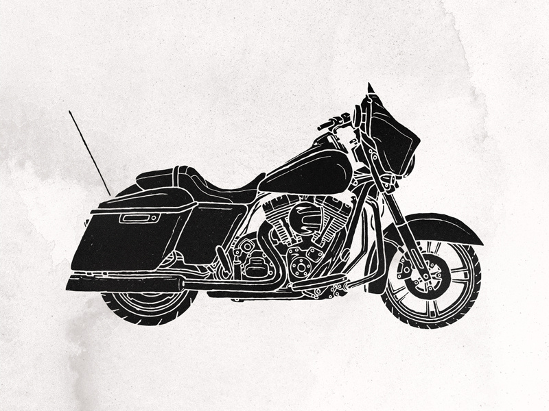 Hello Moto blackout grunge texture illustration black and white cruiser harley motorcycle moto