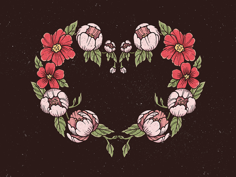 Heart Me Some Flowers love grunge texture illustration leaves peonies heart day valentines bouquet flowers