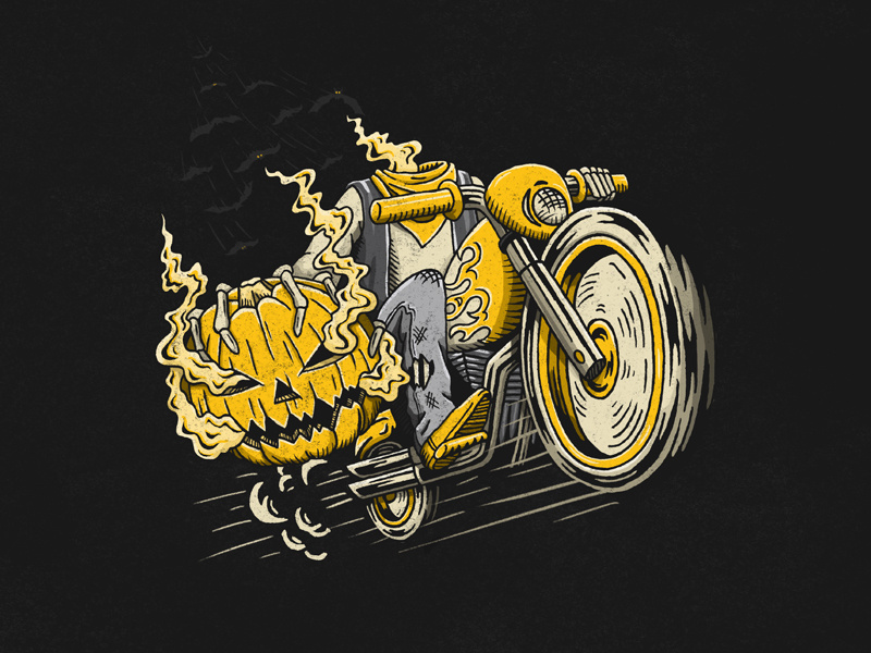 The Headless Biker ghost speed texture skeleton scary biker grunge bats headless halloween pumpkin motorcycle