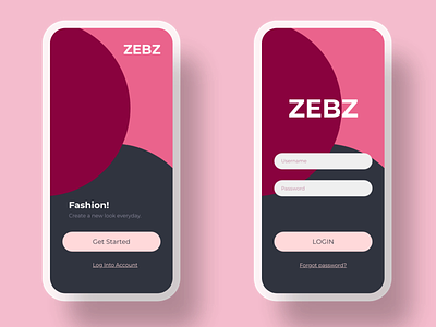 ZEBZ 001 app app design application dailyui design fashion interface login minimal mobile mobile ui ui
