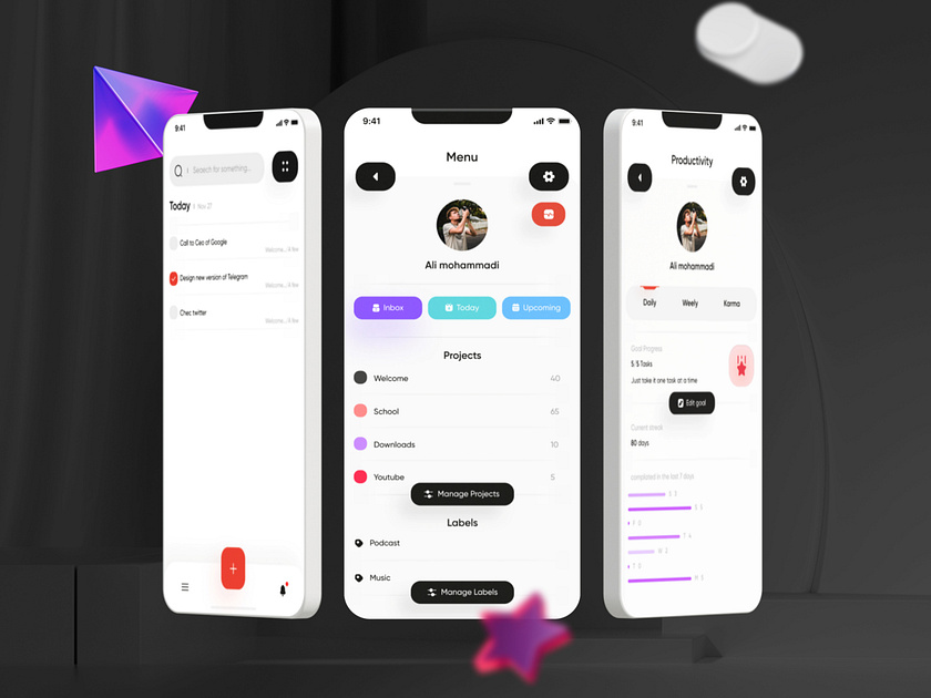 Todoist | Mobile app redesign by Reza nezhadmusavi on Dribbble