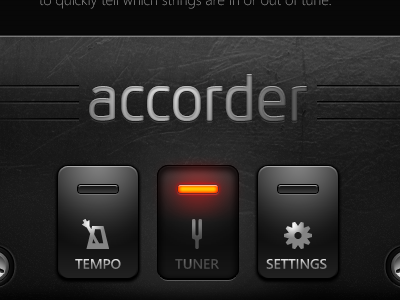 Early Comp of the Guitar Tuner app bevel buttons glow iphone light mobile wp7
