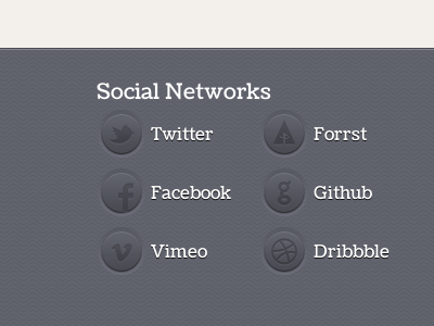 Social networking icons dribbble facebook forrst github twitter vimeo