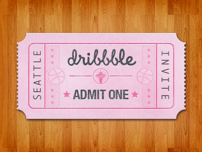 Ticket admit dribbble invite pink pixel seattle space needle star stub ticket wood
