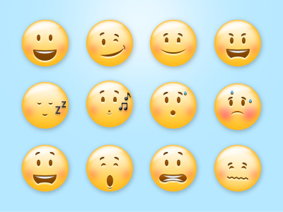 Emoticons angry anxious board exhausted face happy icons peace scared sleep smile stressed sweat tired whistle wink yellow