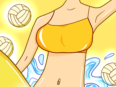 Volleyball On A Beach art beach blue cartoon art cartoon illustration color digital illustration girl illustration medibang surfing yellow