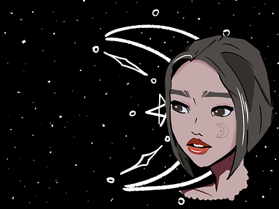 Lune Fille art cartoon art cartoon illustration color digital illustration girl illustration lune medibang moon space stars