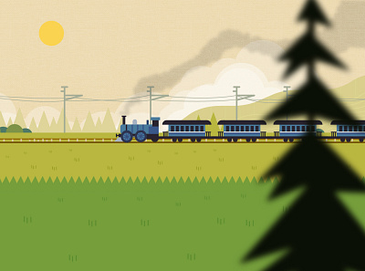 Tren adobe aftereffects animación animation design flat illustration illustrator landscape minimal sun tree vector