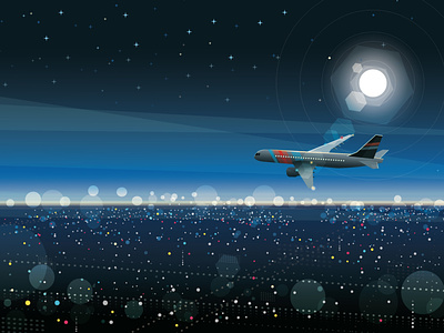 City adobe animación animation avión barcelona design flat illustration illustrator landscape lights luna mexico moon plane
