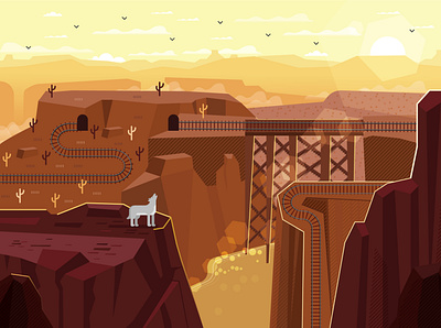 Desert - Desierto adobe aftereffects animación animation california desert design flat illustration illustrator landscape mexico mine sun sunny unitedstates usa