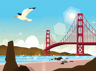 San Francisco adobe aftereffects animación animation bay bird bridge design flat illustration illustrator landscape minimal sanfrancisco sun