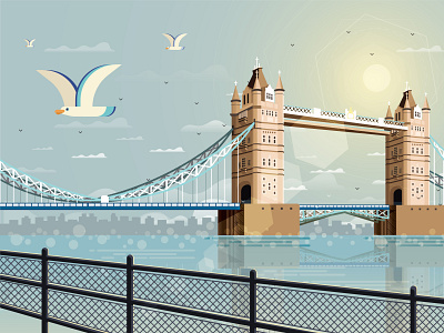 London animación animation bridge city design illustration illustrator landscape london minimal sun