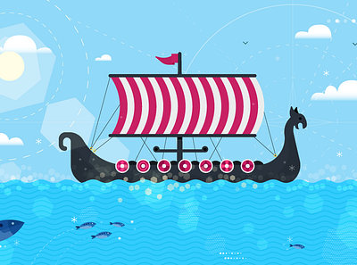 Vikings animación animation cloud design fish illustration illustrator sea ship sun vessel vikings
