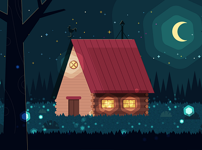 Roof aftereffects animación animation design flat forest house illustration illustrator moon roof
