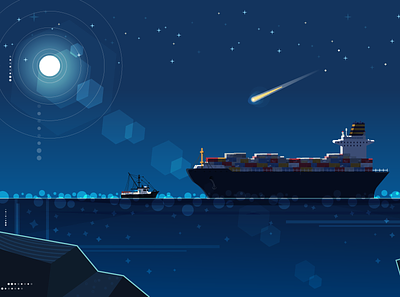 Ship aftereffects animación animation design illustration illustrator inktober moon ship