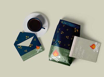 Happy Camper branding 4 branding coffee concept conceptual design design icon illustration logo packaging packaging design packaging mockup