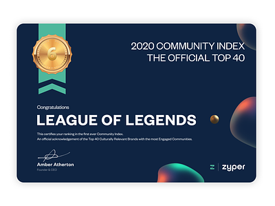 Certificate for Riot Games & Zyper Community Index certificate certificate design games gaming graphic design league of legends leagueoflegends