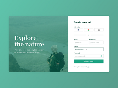 Daily UI 001 - Sign up page create account dailyui design desktop explore nature signup ui web webdesign