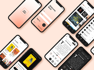Audiobook app concept app audible audiobook branding design flat gilroy home library log in logo minimal mobile mobile app mobile app design mobile ui sign up ui ux visual design