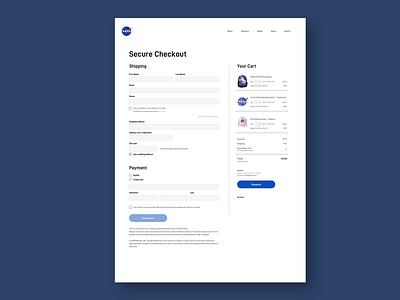 NASA Shop Checkout cart checkout design ecommerce mycart nasa space spacex ui ux webdesign