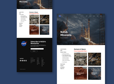 NASA Redesign Concept - Missions Page articles design mars missions moon nasa space spaceship spacex ui ux webdesign