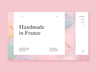 Bakery Landing Page bakery shop design dessert ecommerce food menu food website landing page lauduree macarons menu minimal minimal design online ordering order online pastry shop pink restaurant ui ux webdesign