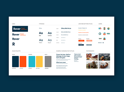 Rover Style Tile design system figma icons illustration insurance insurance website productdesign sketch sticker sheet styleguide styletile travel travel app travel icons travel insurance travel web travel website ui design ux design website design