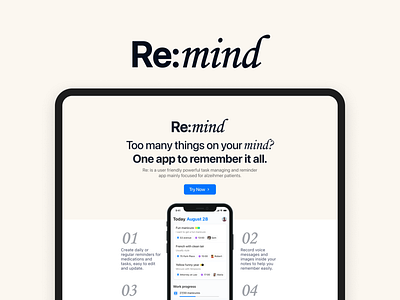 Re:mind - Reminder App Landing Page app branding dashboard graphic design logo ui ux