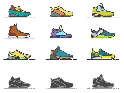 Line icons of sneakers.