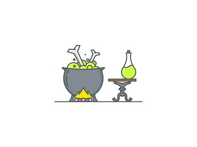 Halloween illustration. boiled water bones colourful funny hslloween illustration lineart poison soup table vectorcopper